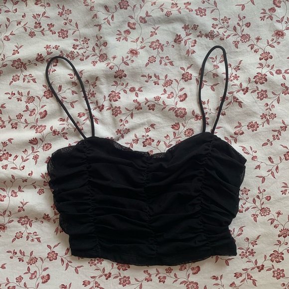 SHEIN Tops - 🍒2/$25🍒Shein Black Rushed Mesh Cropped Tank Top